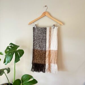 D&Y Large Oversized Blanket Scarf Wrap Check Plaid Neutral Brown Tan Ivory NWT